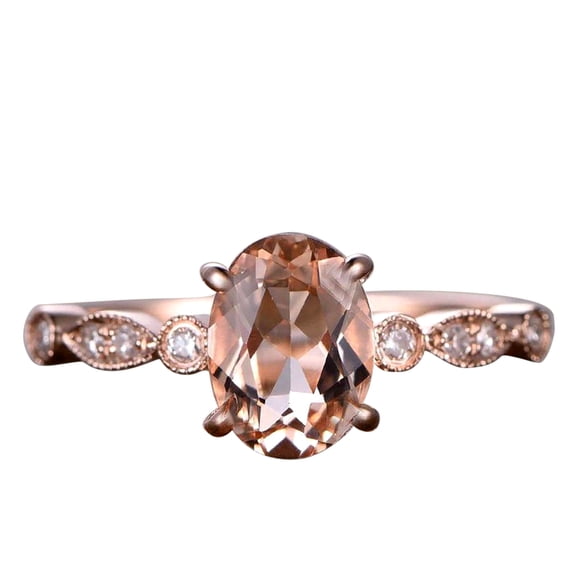 Limited Time Sale 1.25 carat Oval Cut Morganite and Diamond Engagement Ring in 10k Rose Gold