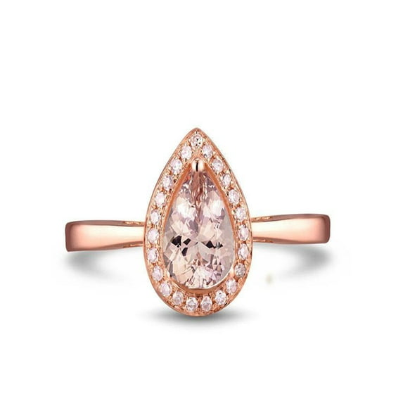 Limited Time Sale 1.25 carat Pear cut Morganite and Diamond Halo Engagement Ring in 10k Rose Gold for Women