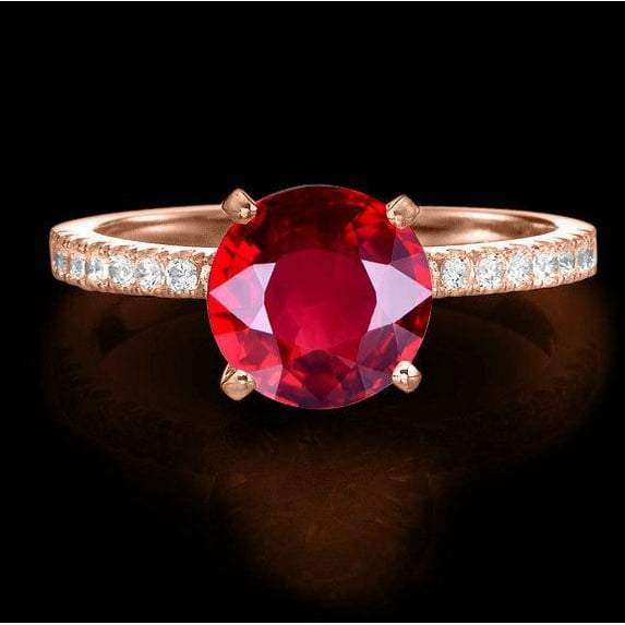 Limited Time Sale: 1.35 Carat Red Ruby and Diamond Engagement Ring in 10k Rose Gold for Women on Sale