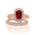 thumbnail image 1 of Limited Time Sale: 1.50 Carat Cushion cut Red Ruby And Diamond Moissanite Engagement Bridal Wedding Ring Set In 10K Rose Gold, Promise Ring, Anniversary Ring, 1 of 2