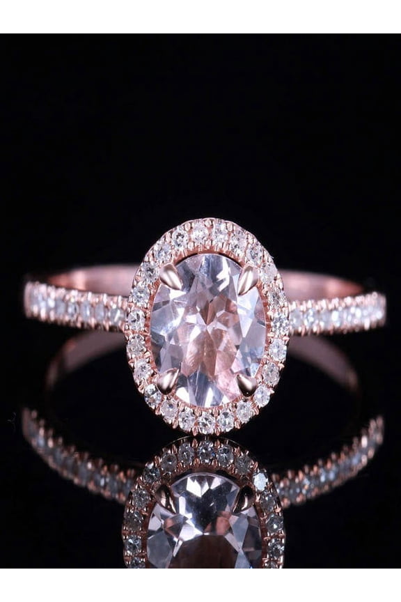 Limited Time Sale 1.50 Carat Morganite And Diamond Moissanite Engagement Ring In 10K Rose Gold For Women, Promise Ring, Anniversary Ring
