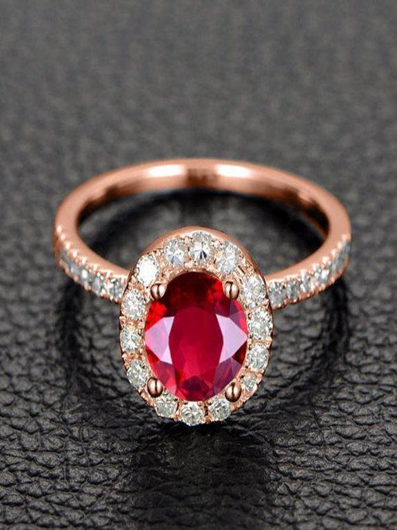 Limited Time Sale: 1.50 Carat Red Ruby and Diamond Halo Engagement Ring in 10k Rose Gold for Women on Sale