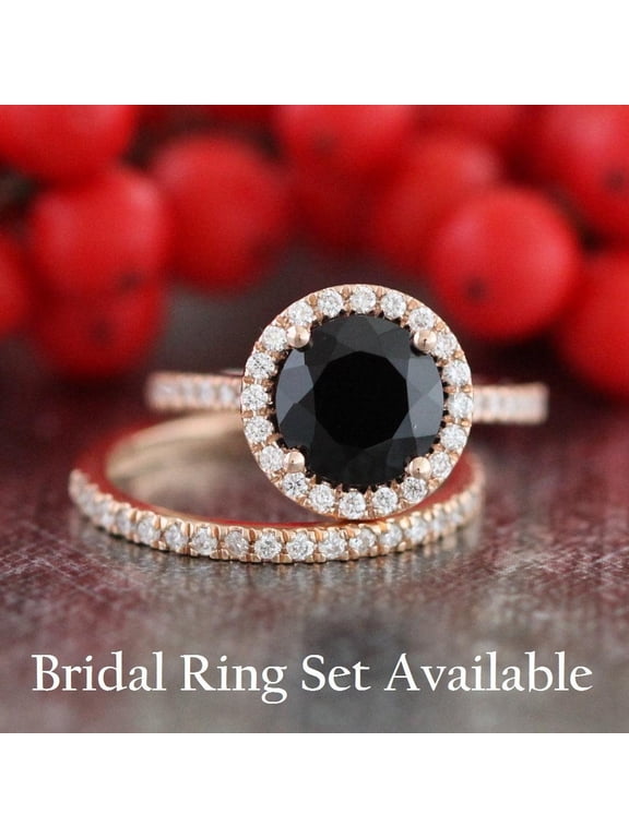 Limited Time Sale 1.50 carat Black Diamond Halo Bridal Ring Set Wedding Ring Set in 10k Rose Gold for Women on Affordable price