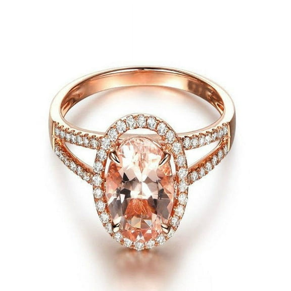 Limited Time Sale 1.50 carat Morganite (Oval cut Morganite) and Diamond Halo Engagement Ring in 10k Rose Gold for Women