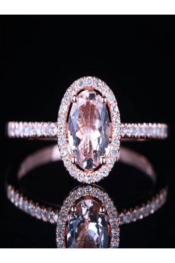 Limited Time Sale 1.50 carat Morganite and Diamond Engagement Ring in 10k Rose Gold for Women
