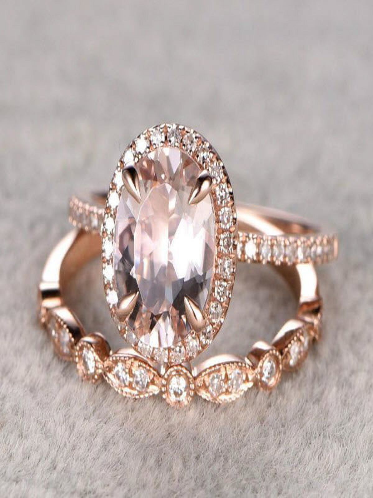 Limited Time Sale 1.50 carat Morganite and Diamond Wedding Bridal Ring Set in 10k Rose Gold, One Engagement Ring & Wedding Band - image 1 of 2