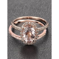 Limited Time Sale 1.50 carat Round Cut Morganite and Diamond Halo Bridal Wedding Ring Set in Rose Gold