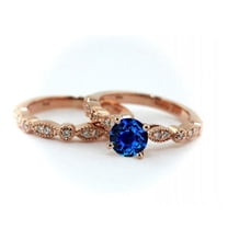 Limited Time Sale: 1.50 carat Round Cut Sapphire and Diamond Bridal Set in 10k Rose Gold affordable engagement wedding set
