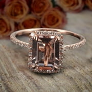 JEENJEWELS Limited Time Sale: 1.75 Carat Peach Pink 7x5mm Emerald Cut Morganite Diamond Moissanite Engagement Ring with 18k Gold Plating