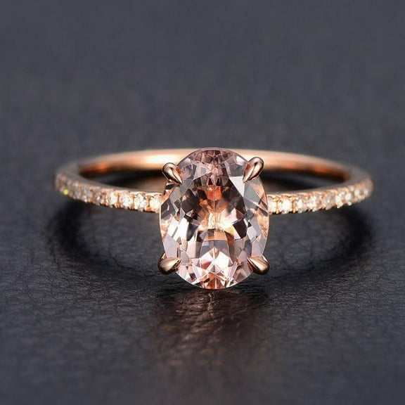 Limited Time Sale 1.75 Carat 8X6mm Oval Cut Morganite And Diamond Moissanite Engagement Ring For Women With 18K Rose Gold Plating, Promise Ring, Anniversary Gift