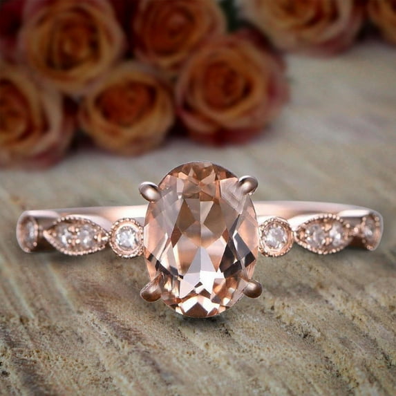 Limited Time Sale 1.75 Carat 8x6mm Oval Cut Morganite and Diamond Moissanite Engagement Ring with 18k Gold Plating