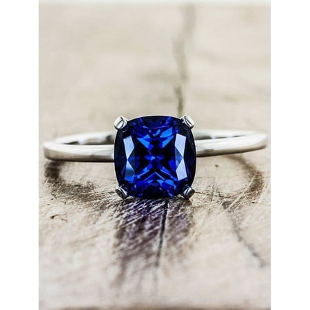 Limited Time Sale 1 carat cushion cut Sapphire Engagement Ring in 10k White Gold for Women