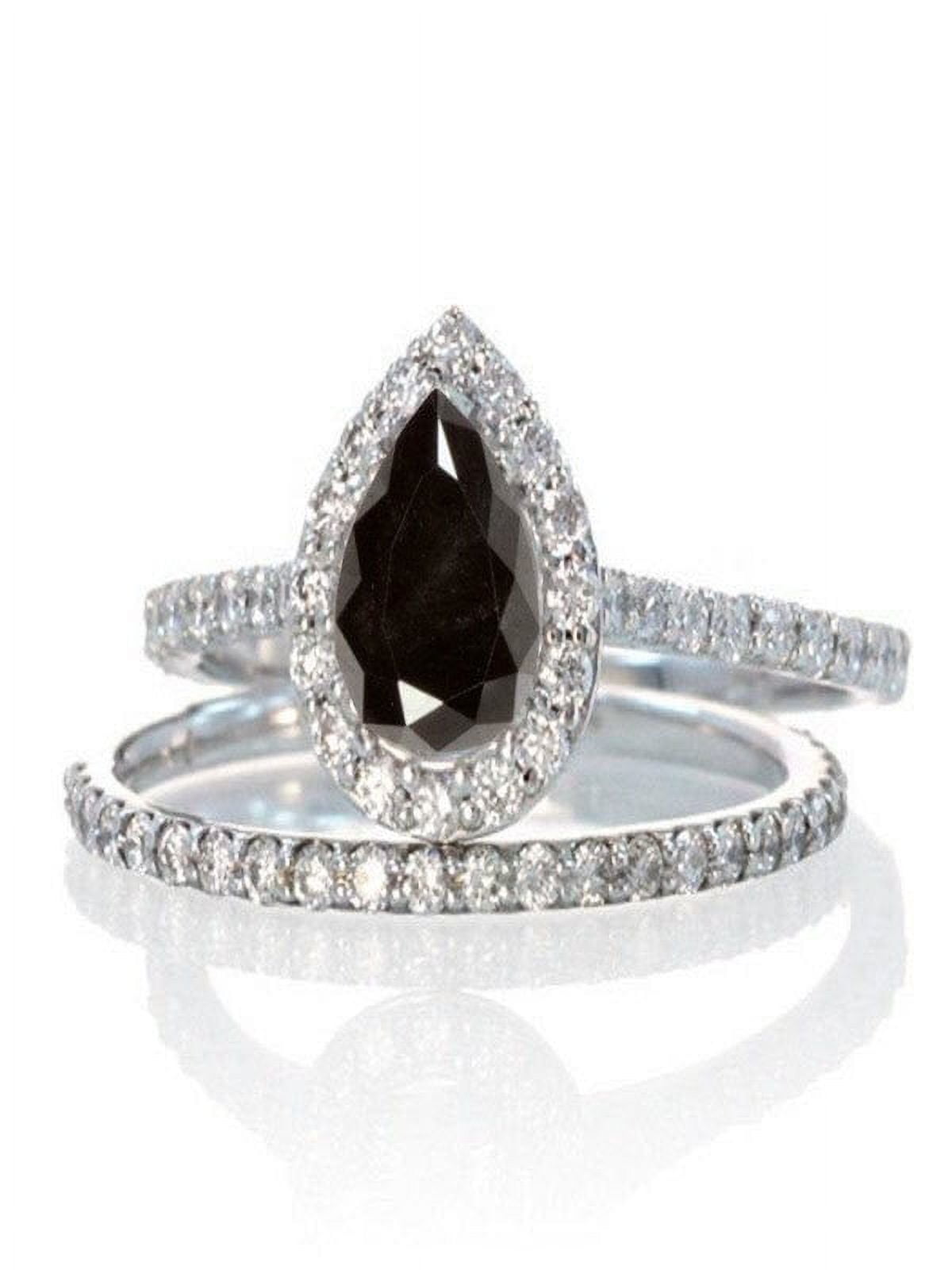 Limited Time Sale: 2 Carat Pear Cut Black and White Diamond Halo Bridal Wedding Engagement Ring Set for Woman in 10k White Gold