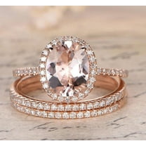 Limited Time Sale 2 carat Morganite and Diamond Trio Ring Set in 10k Rose Gold with One Engagement Ring and 2 Wedding Bands