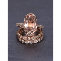 Limited Time Sale 2 carat Morganite and Diamond Trio Ring Set in 14k Rose Gold with One Engagement Ring and 2 Wedding Bands