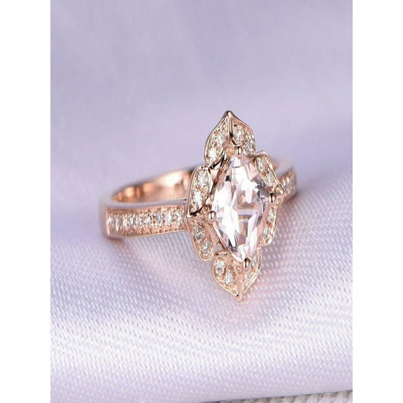 Limited Time Sale Antique 1.25 carat Morganite and Diamond Engagement Ring in 10k Rose Gold for Women