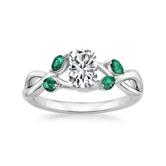 Limited Time Sale Antique Affordable 1.25 Carat created Diamond and Emerald Ring in 10k White Gold