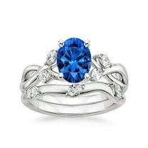 Limited Time Sale Antique Affordable 1.50 Carat Sapphire and Diamond Moissanite Wedding Ring Set Engagement Bridal Ring in 10k White Gold