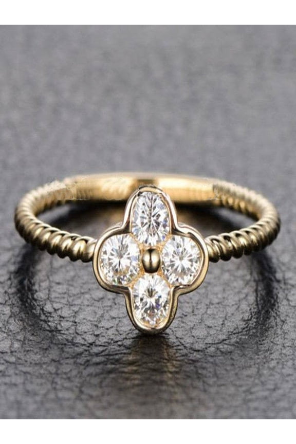 Limited Time Sale Half carat Antique design 4 Stone Flower Diamond Engagement Ring in 10k Yellow Gold for Women