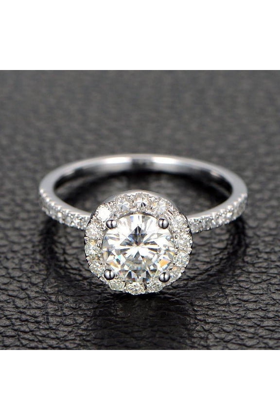 Limited Time Sale Half carat Antique design Halo Round Engagement Ring in 10k White Gold for Women