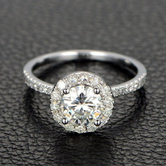 Limited Time Sale Half carat Antique design Halo Round Engagement Ring in 10k White Gold for Women