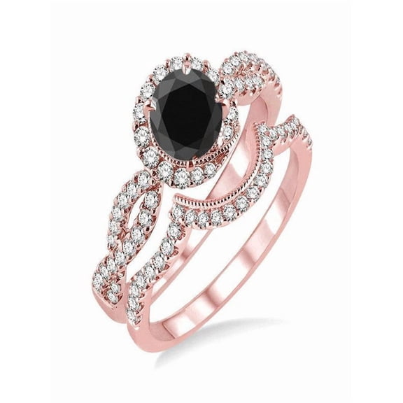 Limited Time Sale Infinity 1.50 Carat Black and White Round cut Diamond Bridal Set in 10k Rose Gold Wedding Engagement Ring Set