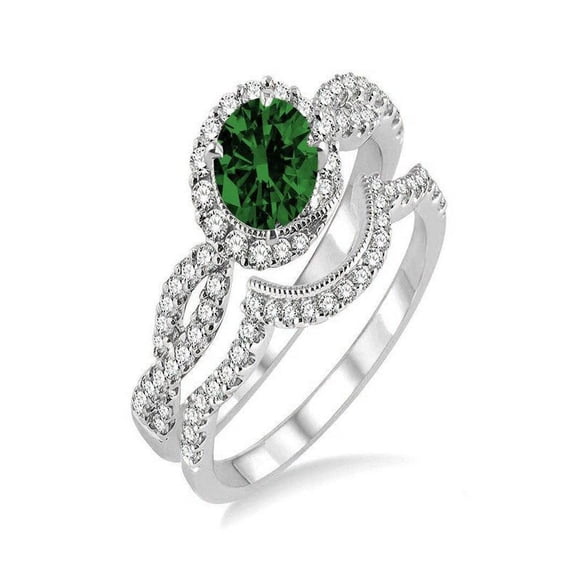Limited Time Sale Infinity Round cut 1.50 Carat Emerald and Diamond Bridal Set in 10k White Gold affordable wedding ring set
