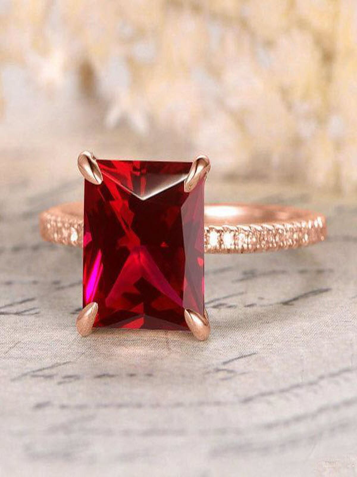 Round cut Lab Created Ruby Diamond Rings in Platinum | Diamondere