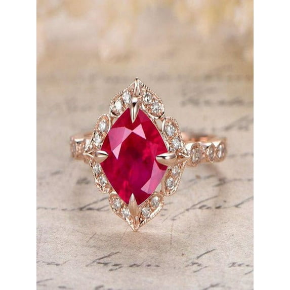 Limited Time Sale: Vintage Antique Design 1.25 Carat Red Ruby and Diamond Engagement Ring in 10k Rose Gold for Women on Sale