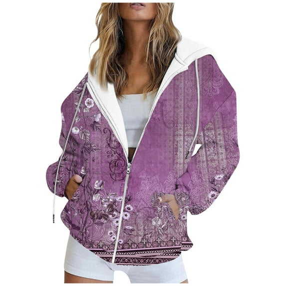 Limited-Time Savings on New Releases HIMIWAY Versatile and Chic Women's Jacket Women's Zip-Up Sweatshirt Jacket with Ribbed Cuffs Light Purple S