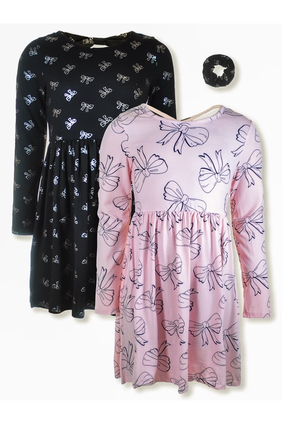 Girls' 3-Piece Bows T-Shirt Dress Set Outfit Color: black Size: 3t