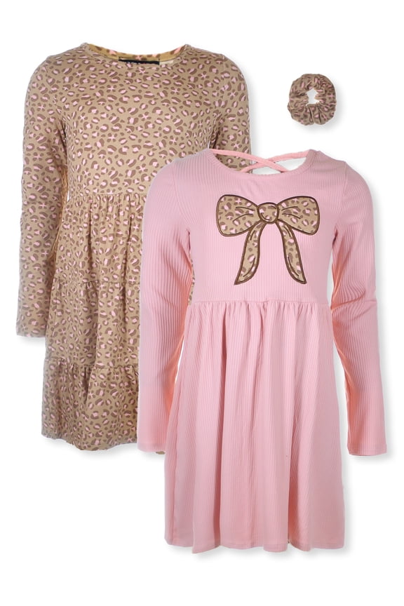 Girls' 3-Piece Leopard T-Shirt Dress Set Outfit Color: blush Size: 2t