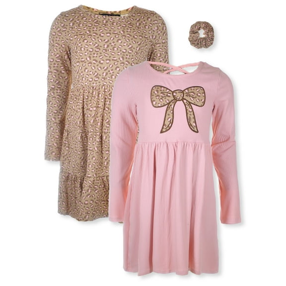 Limited Too Girls' 3-Piece Leopard T-Shirt Dress Set Outfit Color: blush Size: 3t