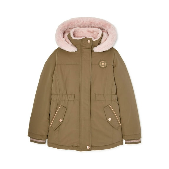 Limited Too Girls Anorak Jacket with Faux Sherpa Fleece Lining and Faux Fur Hood, Sizes 7-16
