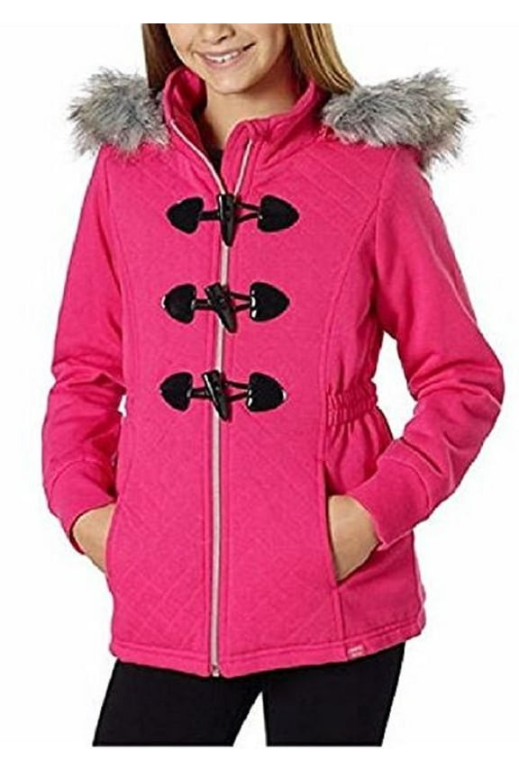 Girls' Knit Fleece Peacoat Jacket (Pink, Small)