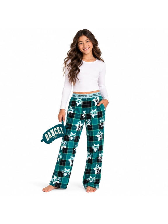 Girls Pajama Pants - Soft Fleece Plaid Pajama Bottoms for Girls With Satin Eye Mask