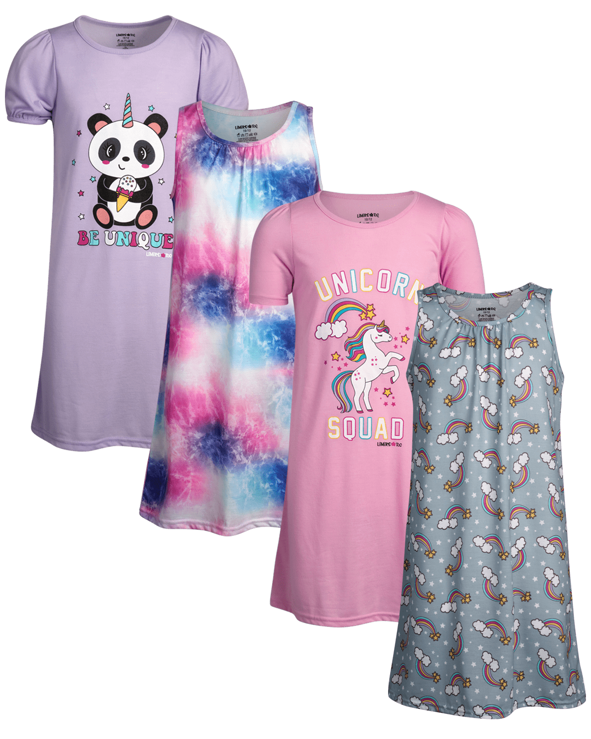 Limited Too Girls' Pajamas 4 Pack Short Sleeve and Sleeveless Sleep