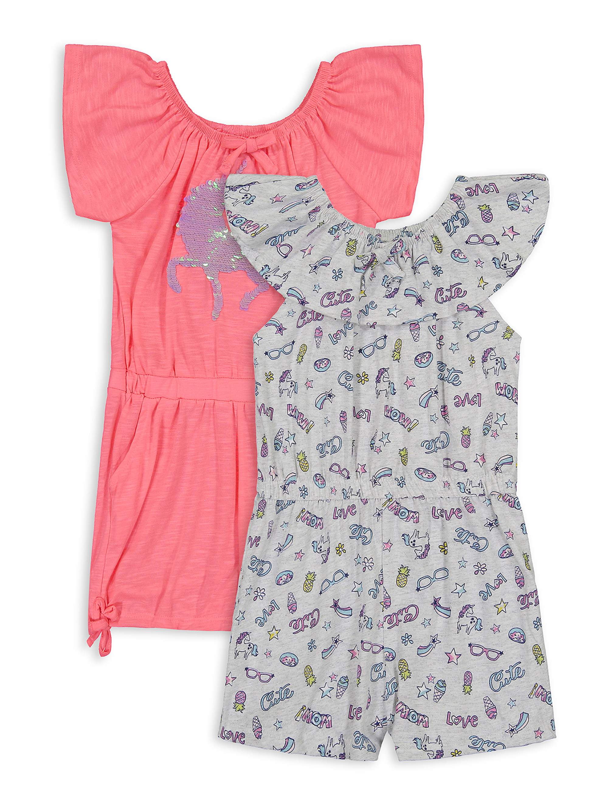Limited Too Girls Reversible Flip Sequin and Stripe Rompers, 2Pack, Sizes 412