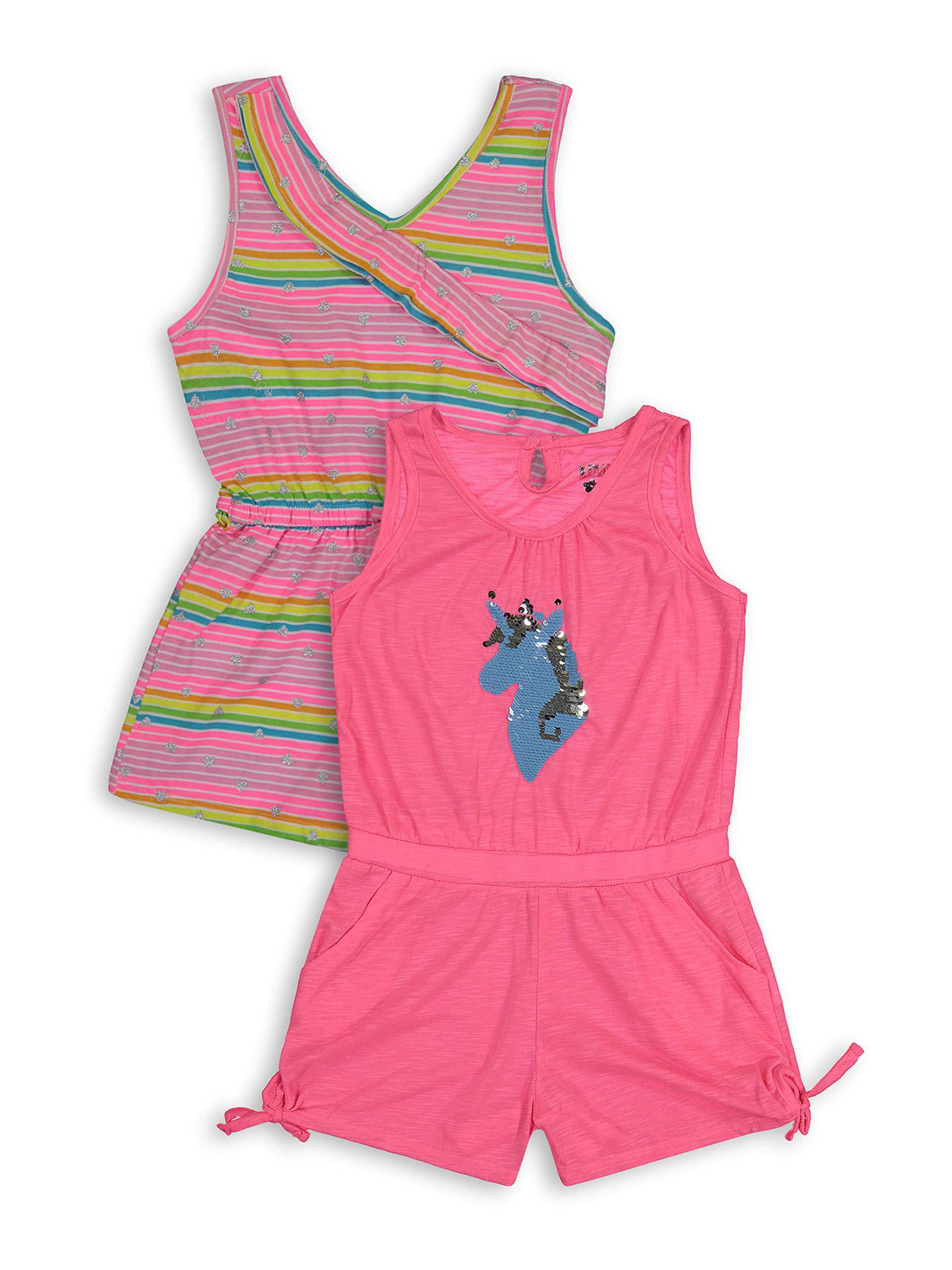 Limited Too Girls Reversible Flip Sequin and Stripe Rompers, 2-Pack, Sizes 4-12 - image 1 of 1