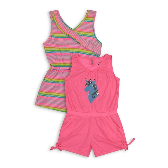 Limited Too Girls Reversible Flip Sequin and Stripe Rompers, 2-Pack, Sizes 4-12
