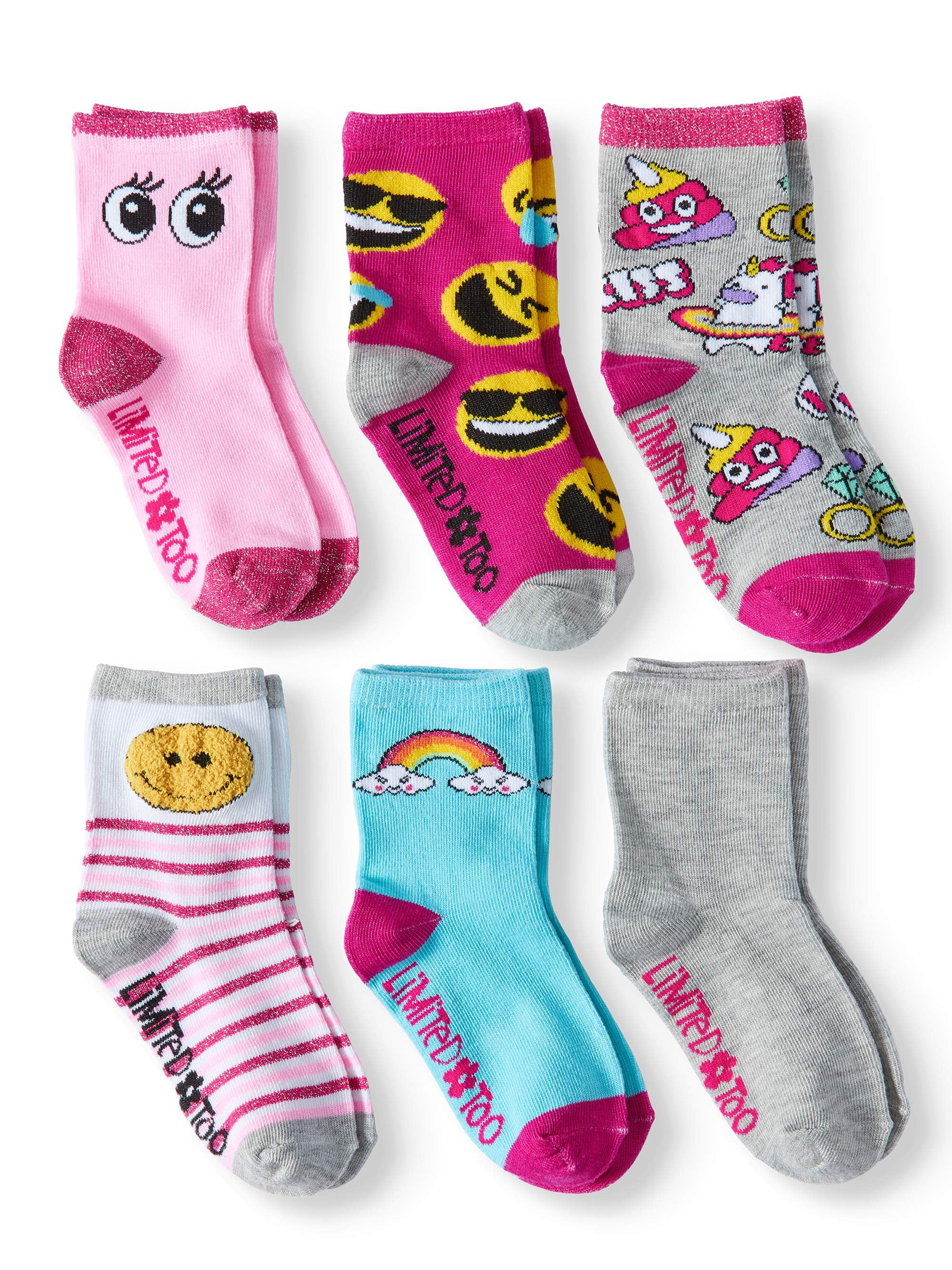 Limited Too Girls Socks, 6 Pack Crew Socks (Little Girls & Big Girls ...