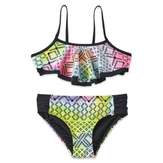 Limited Too Girls Tie Dye Crochet Lace Two Piece Flounce Swimsuit, Sizes 4-16