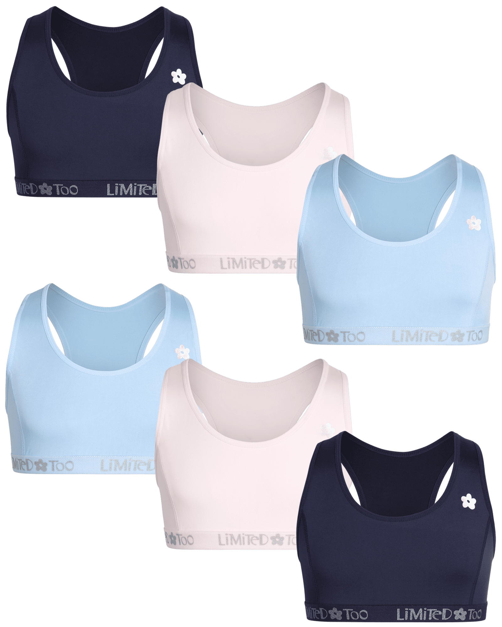 Limited Too Girls' Training Bra 6 Pack Racerback Crop Cami Sports Bra (SL)