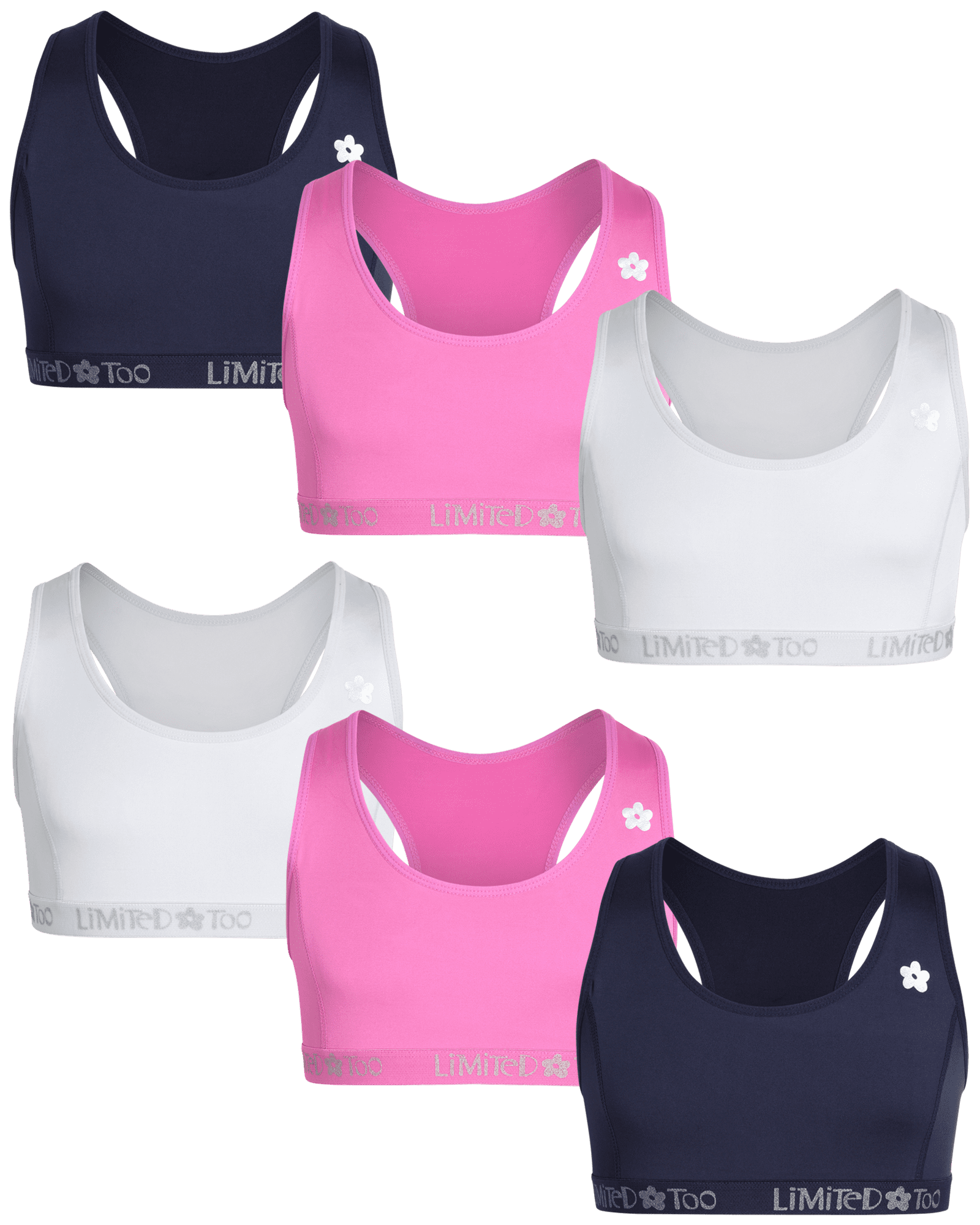 Limited Too Girls' Training Bra 6 Pack Racerback Crop Cami Sports Bra (SL)