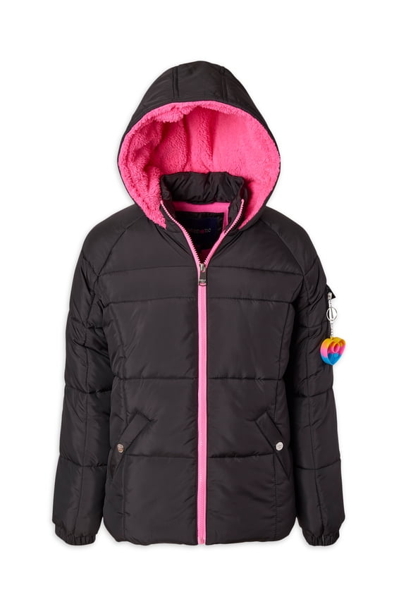 Toddler Girl Puffer Jacket with Sherpa Fleece Hood Lining, Sizes 2T-4T
