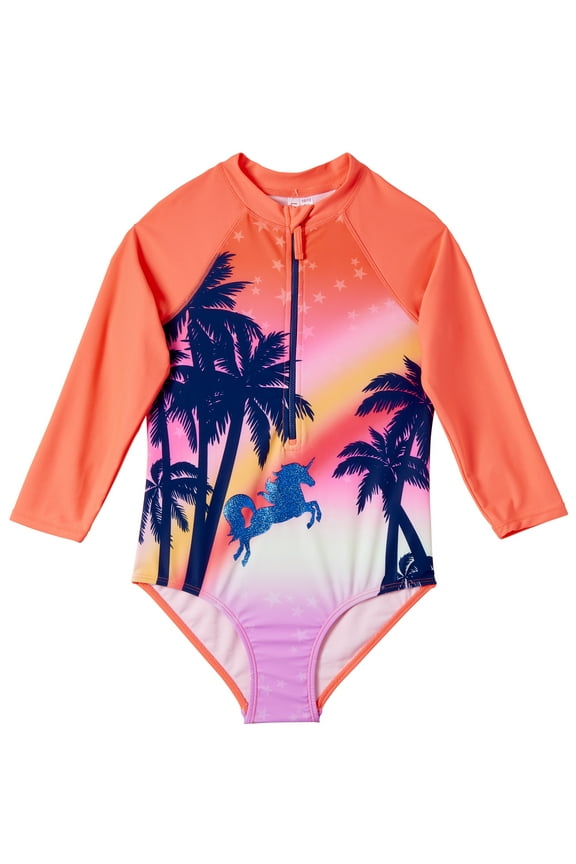 Toddler Girls Unicorn 1 Pc Tropical Rashguard, Sizes 2T-4T