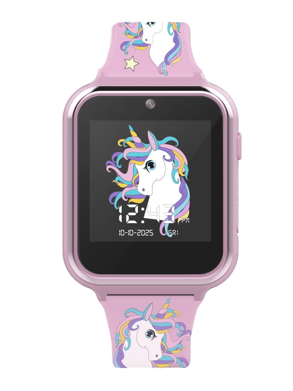iTime Smartwatch with Pink and Black Stripe Unicorn Print Silicone Strap, LMT30037
