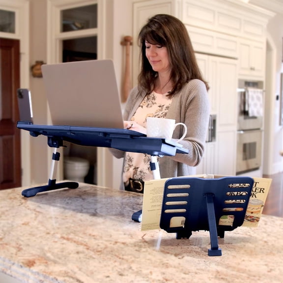 Limitless TotalDesk Portable Workstation and Lap Desk with Adjustable Height & Tilt, Navy PVC Leather Computer Desk for Bed, Sofa, Office