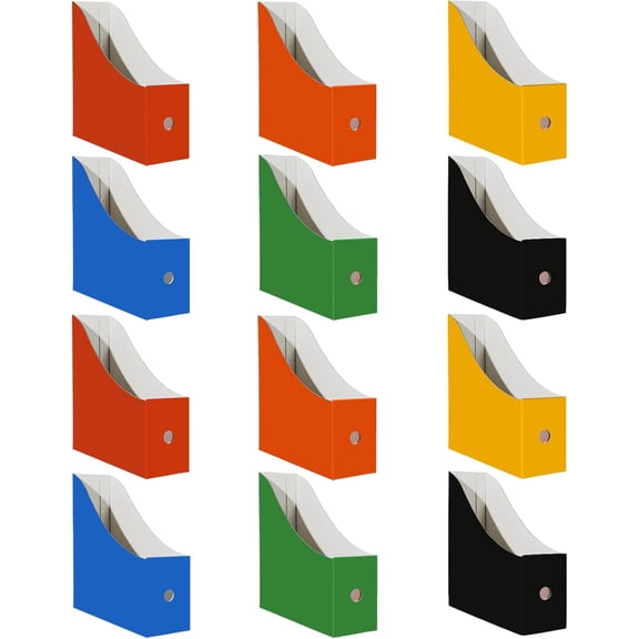 Tivkeber 12 Pack Cardboard Magazine File Holder for Desktop, Book Bins Classroom Library, Office/Home, 10.6" H x 10.2" L 3.5" W Storage w/Label (Six Color)