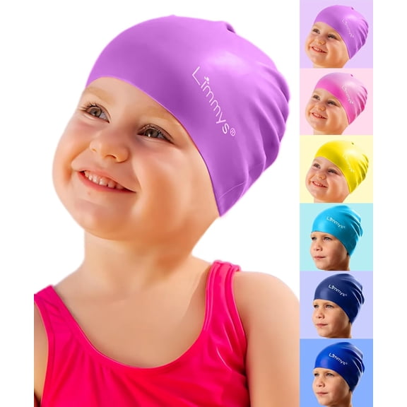Limmys Kids Swim Cap, 100% Silicone Swimming Cap for Boys & Girls, Soft Stretchy Chlorine-Resistant & Latex-Free Pool Cap, One Size, Ages 3 to 14